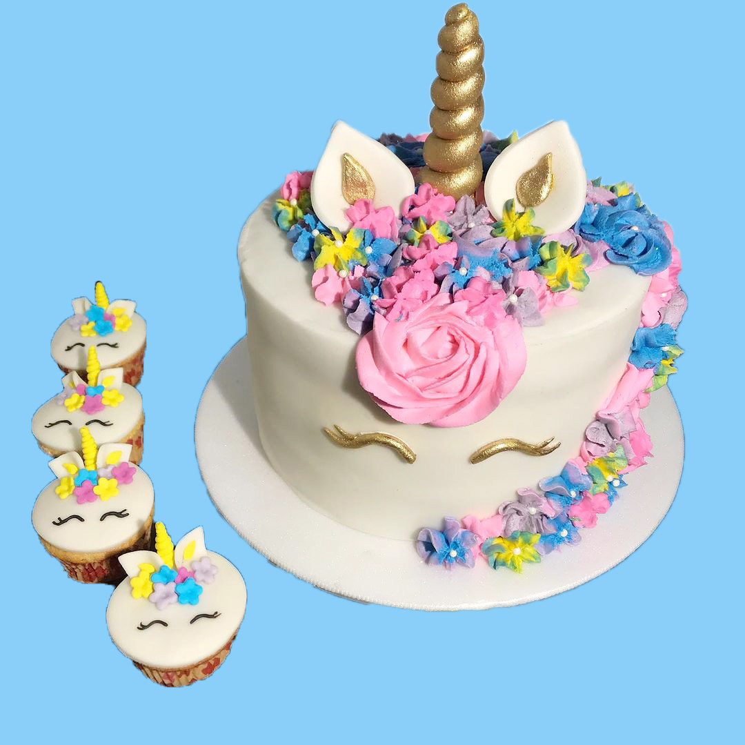 torta-unicornio-medellin-mymonca Torta personalizada de unicornio con cupcakes