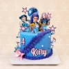 Torta personalizada de KPop Demon Hunters con HUNTR/X, estrellas y notas musicales