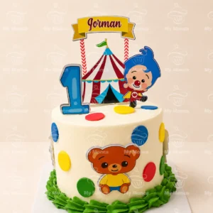 Torta personalizada del Payaso Plim Plim con temática de circo para primer cumpleaños